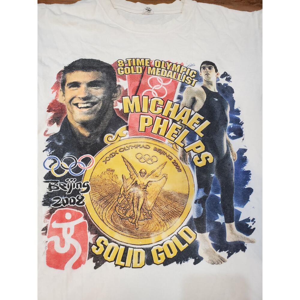 Michael Phelps rap tee Sz‎ Medium AOP t shirt Beijing Olympics 2008 M